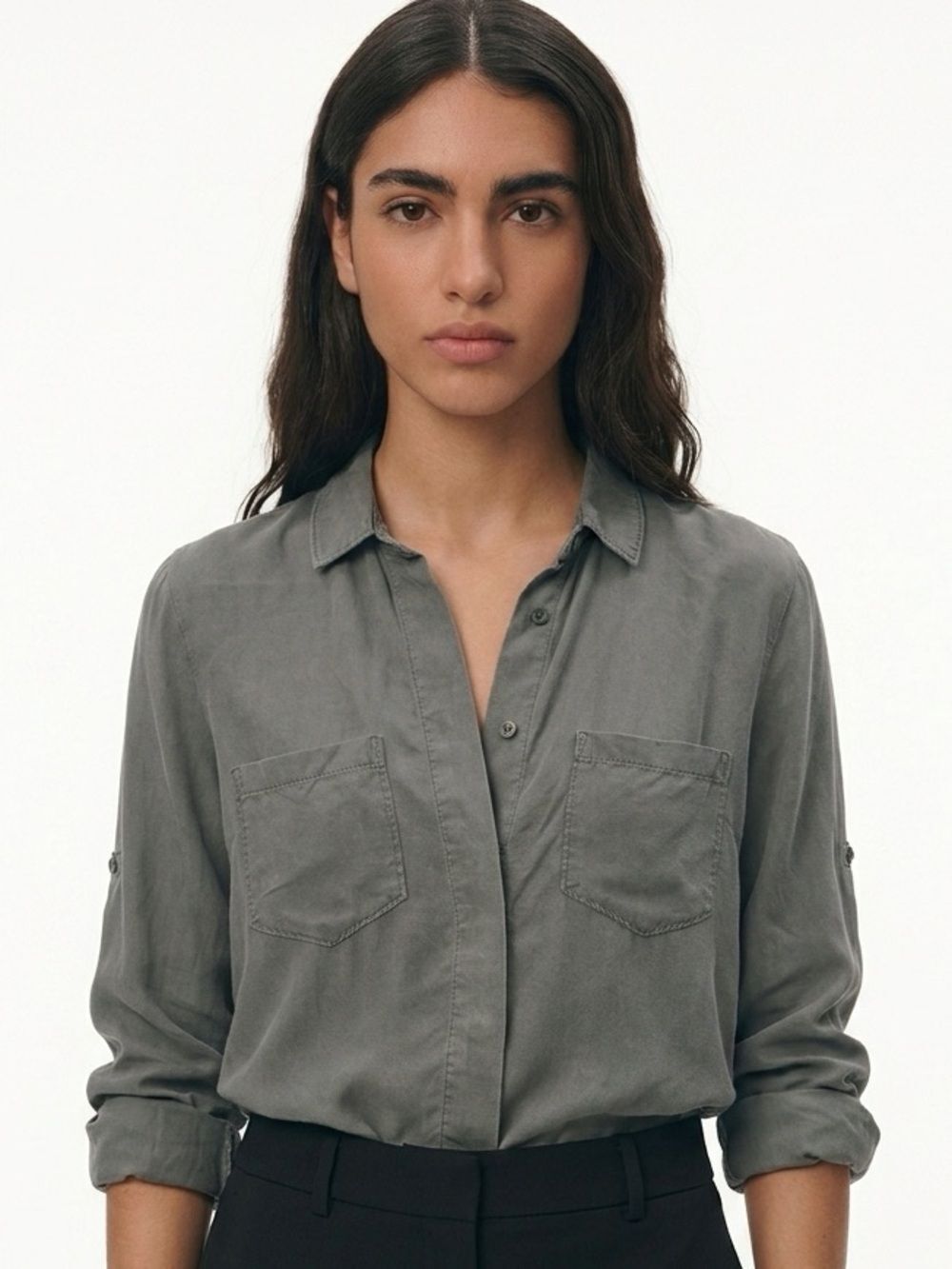 CLOTH & STONE | Gray Tencel Button Up Shirt XS